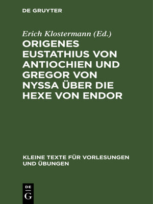 cover image of Origenes Eustathius von Antiochien und Gregor von Nyssa über die Hexe von Endor